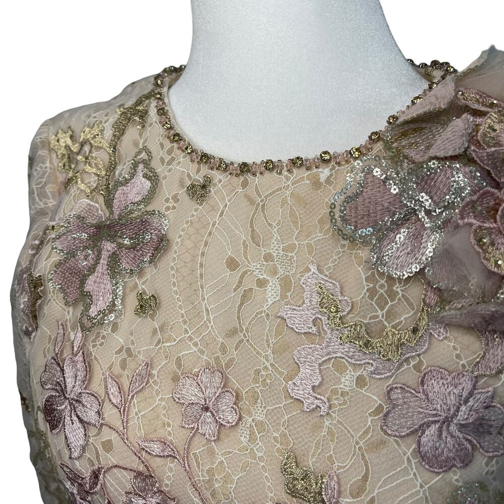 NWOT Mac Duggal blush long sleeve floral applique trumpet style gown - 6 - Picture 11 of 16